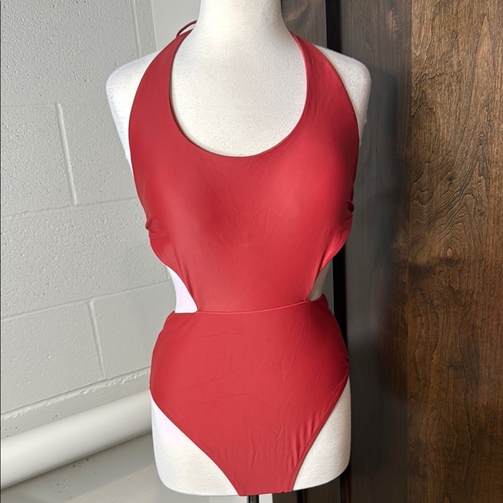 Aerie Red One-Piece Swimsuit with Halter Neck Size L